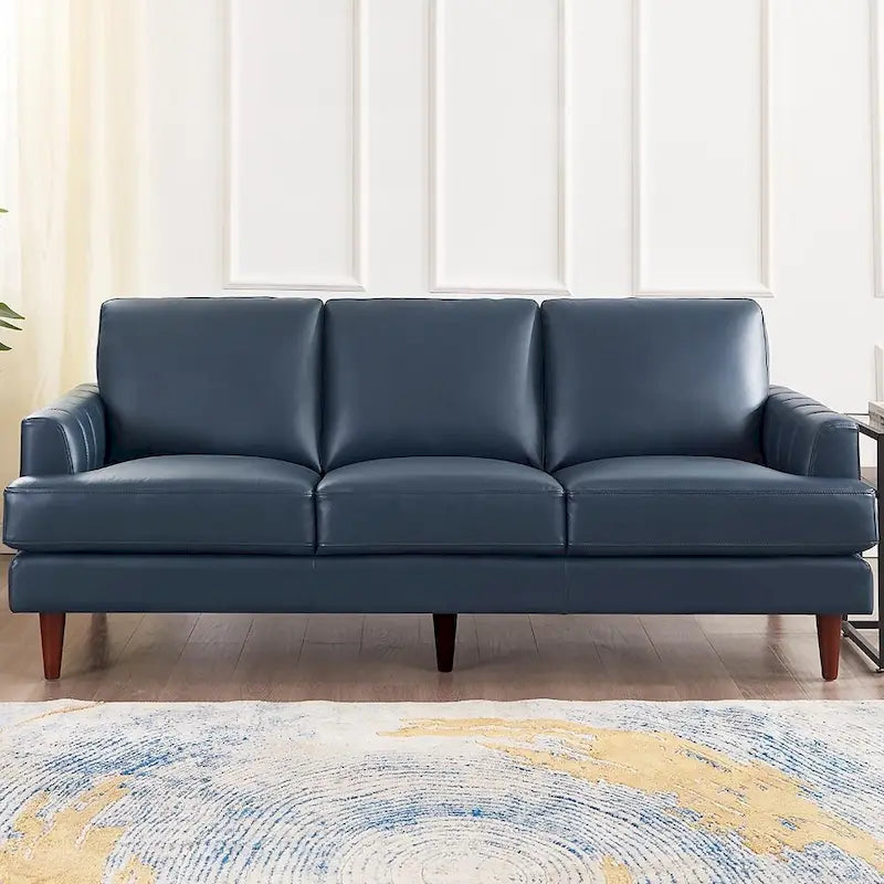 Top-Grain Leather Sofa, Envelope-Stitch Style, 3-Seater – Cognac Brown / Navy Blue / Granite Brown / Concord Gray / Ice White