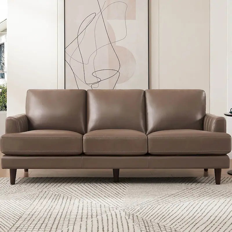Top-Grain Leather Sofa, Envelope-Stitch Style, 3-Seater – Cognac Brown / Navy Blue / Granite Brown / Concord Gray / Ice White