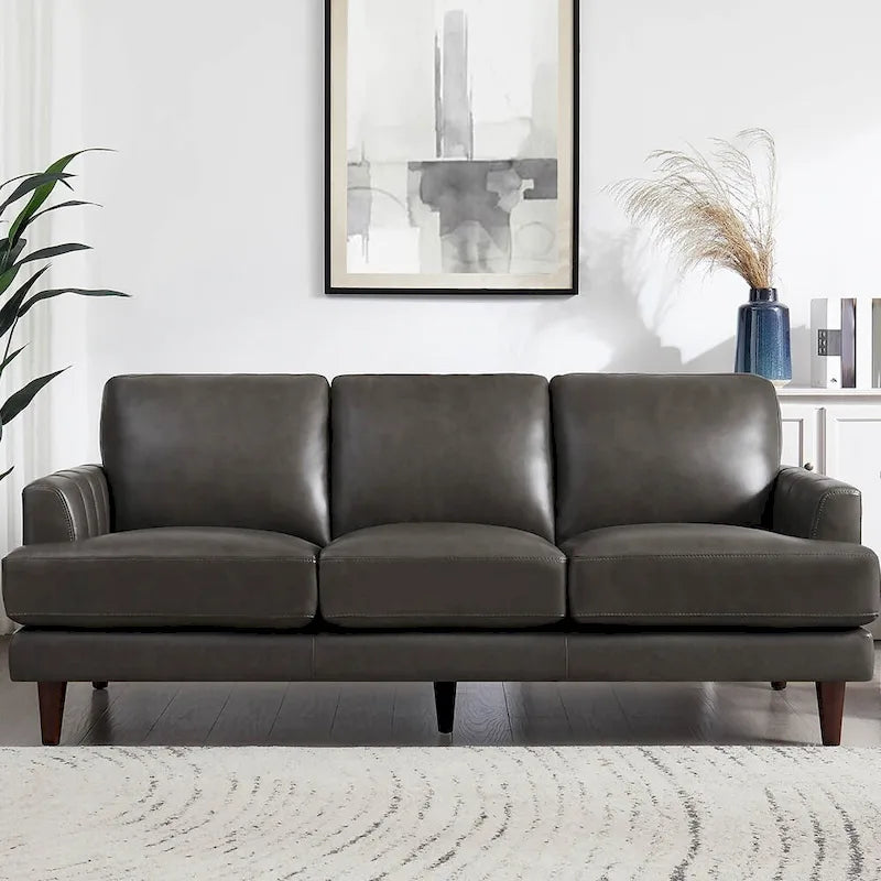 Top-Grain Leather Sofa, Envelope-Stitch Style, 3-Seater – Cognac Brown / Navy Blue / Granite Brown / Concord Gray / Ice White