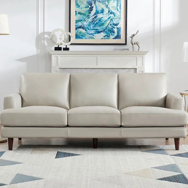 Top-Grain Leather Sofa, Envelope-Stitch Style, 3-Seater – Cognac Brown / Navy Blue / Granite Brown / Concord Gray / Ice White