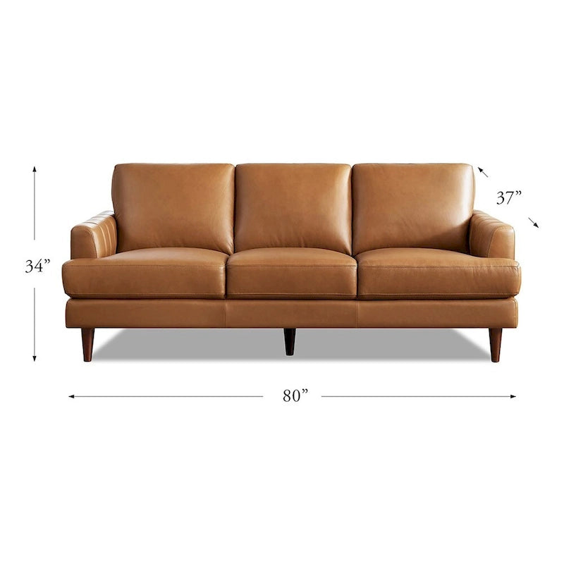 Top-Grain Leather Sofa, Envelope-Stitch Style, 3-Seater – Cognac Brown / Navy Blue / Granite Brown / Concord Gray / Ice White