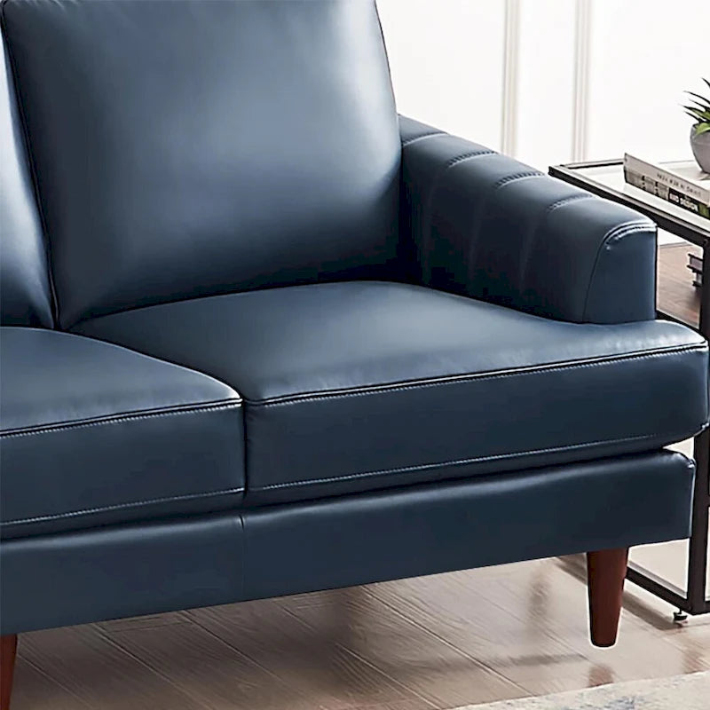 Sofá de Piel Top-Grain, Estilo con Costura Envolvente, 3 Plazas – Marrón Coñac / Azul Marino / Marrón Granito / Gris Concord / Blanco Hielo
