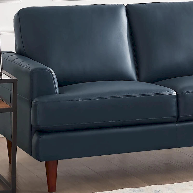 Sofá de Piel Top-Grain, Estilo con Costura Envolvente, 3 Plazas – Marrón Coñac / Azul Marino / Marrón Granito / Gris Concord / Blanco Hielo