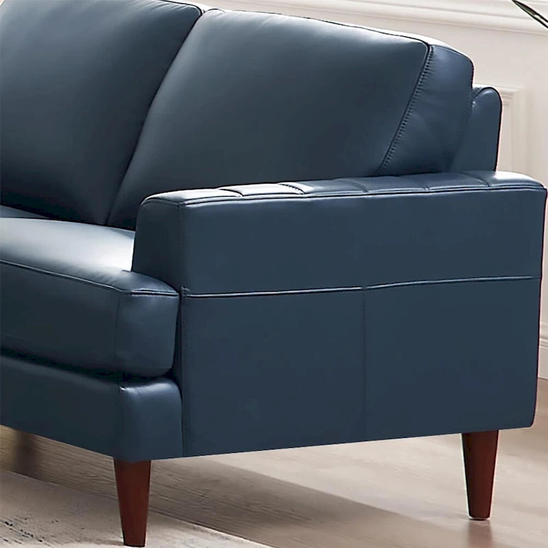 Sofá de Piel Top-Grain, Estilo con Costura Envolvente, 3 Plazas – Marrón Coñac / Azul Marino / Marrón Granito / Gris Concord / Blanco Hielo