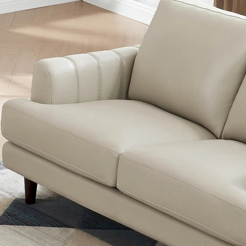 Sofá de Piel Top-Grain, Estilo con Costura Envolvente, 3 Plazas – Marrón Coñac / Azul Marino / Marrón Granito / Gris Concord / Blanco Hielo