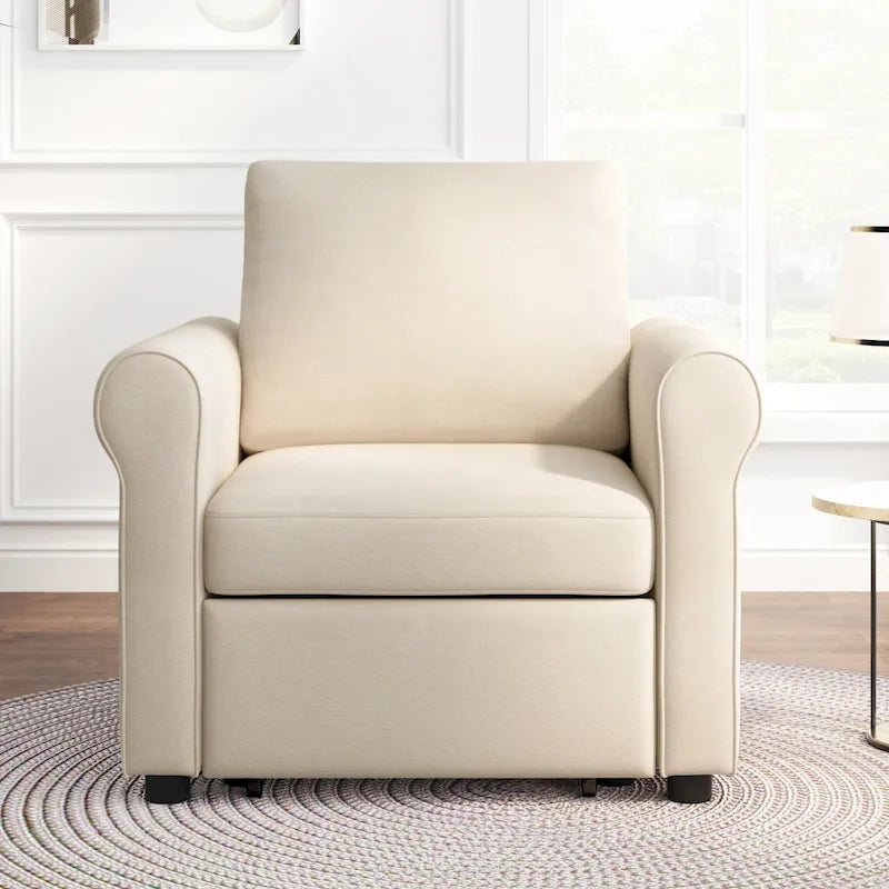 Beige/Dark Blue/Teal 3-in-1 Convertible Sofa Bed Chair, Single