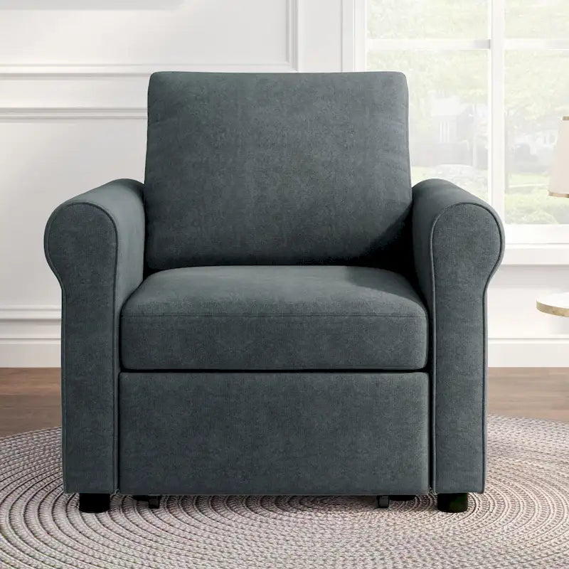 Beige/Dark Blue/Teal 3-in-1 Convertible Sofa Bed Chair, Single