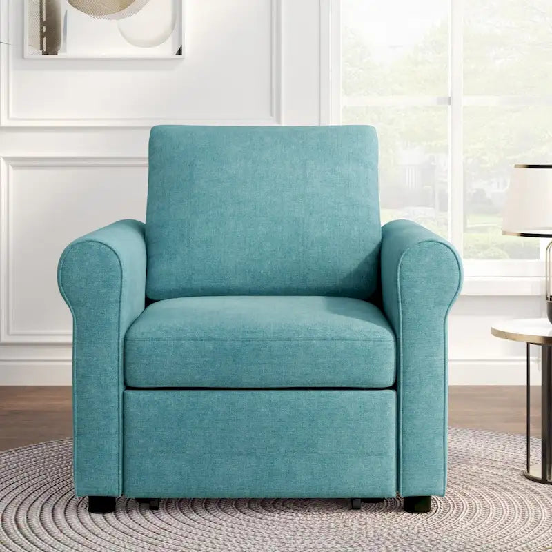 Beige/Dark Blue/Teal 3-in-1 Convertible Sofa Bed Chair, Single