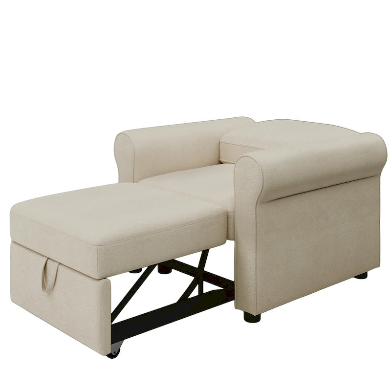 Sofá cama individual convertible 3 en 1, beige/azul oscuro/verde azulado