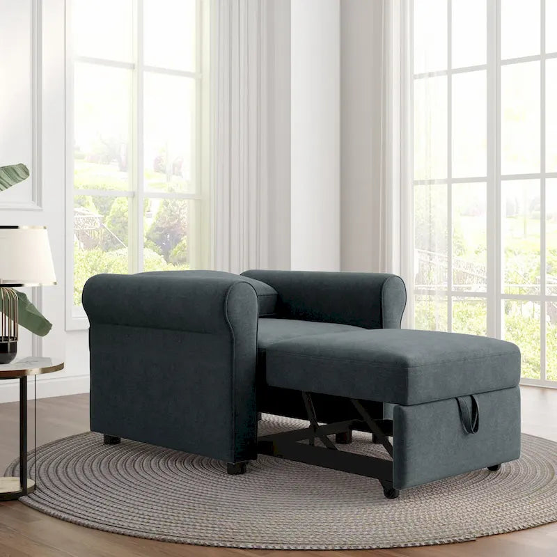 Sofá cama individual convertible 3 en 1, beige/azul oscuro/verde azulado