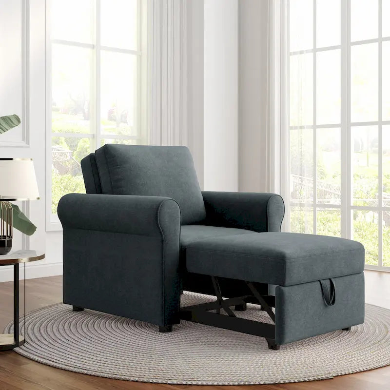 Sofá cama individual convertible 3 en 1, beige/azul oscuro/verde azulado