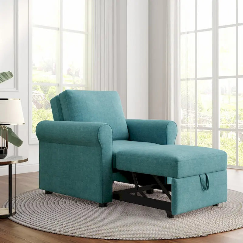 Sofá cama individual convertible 3 en 1, beige/azul oscuro/verde azulado