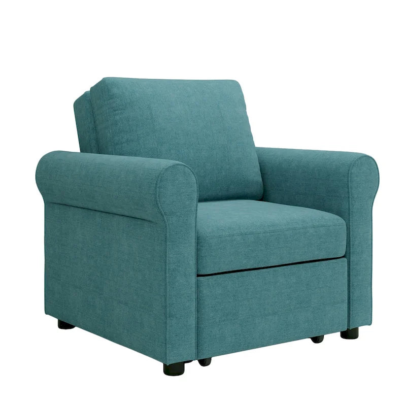 Sofá cama individual convertible 3 en 1, beige/azul oscuro/verde azulado