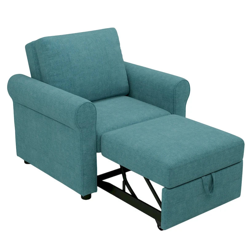 Sofá cama individual convertible 3 en 1, beige/azul oscuro/verde azulado