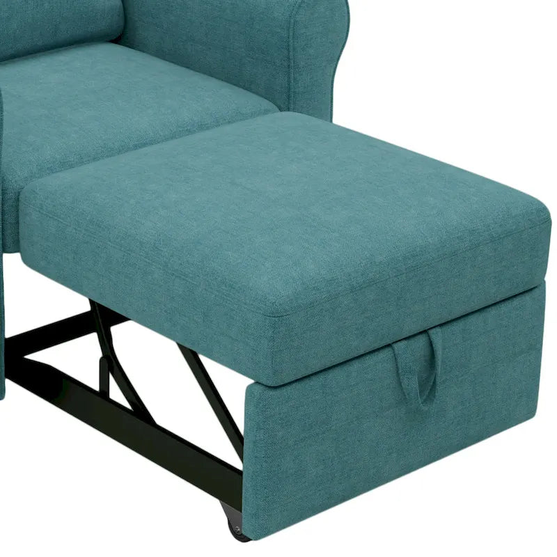Sofá cama individual convertible 3 en 1, beige/azul oscuro/verde azulado