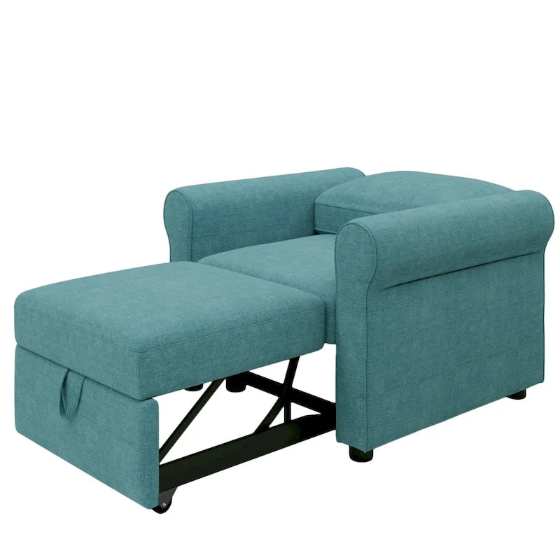 Sofá cama individual convertible 3 en 1, beige/azul oscuro/verde azulado