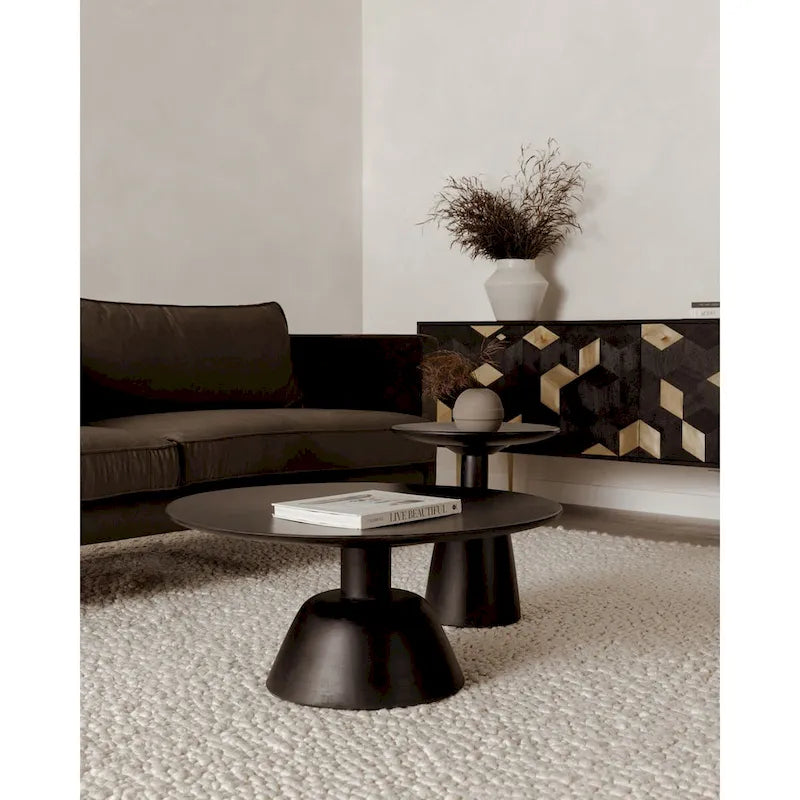 Black & Natural, Modern Round Pedestal Coffee Table