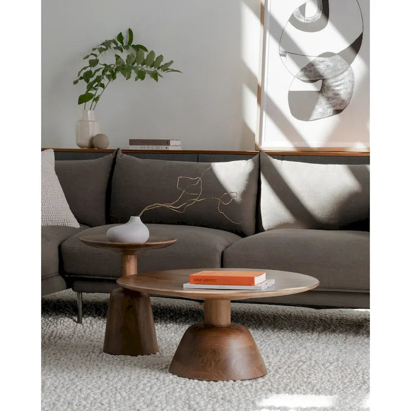 Black & Natural, Modern Round Pedestal Coffee Table