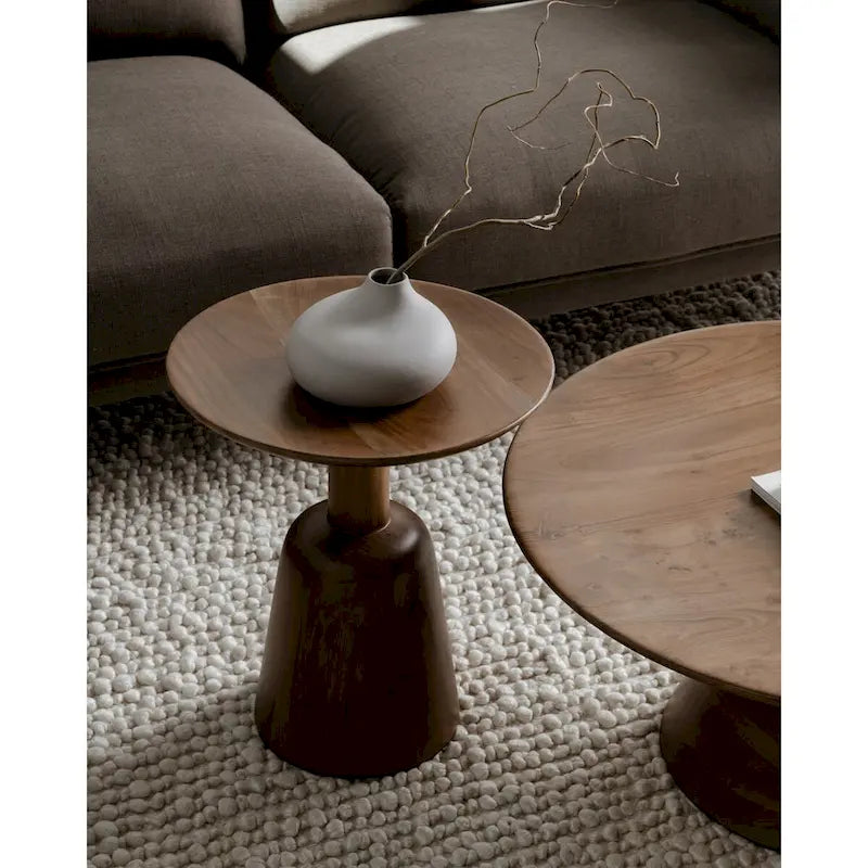 Black & Natural, Modern Round Pedestal Coffee Table