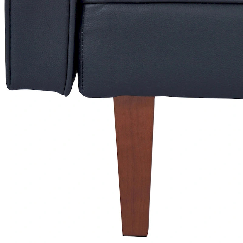 Futón sofá convertible de piel sintética y tela beige/multicolor, cama de dos plazas con respaldo dividido