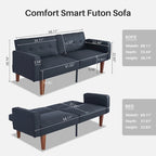 Futón sofá convertible de piel sintética y tela beige/multicolor, cama de dos plazas con respaldo dividido