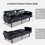 Futón sofá convertible de piel sintética y tela beige/multicolor, cama de dos plazas con respaldo dividido