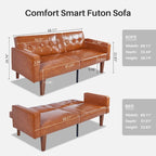 Futón sofá convertible de piel sintética y tela beige/multicolor, cama de dos plazas con respaldo dividido