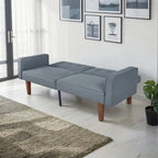 Futón sofá convertible de piel sintética y tela beige/multicolor, cama de dos plazas con respaldo dividido