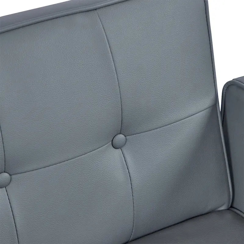 Futón sofá convertible de piel sintética y tela beige/multicolor, cama de dos plazas con respaldo dividido