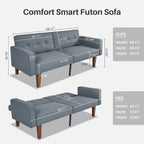 Futón sofá convertible de piel sintética y tela beige/multicolor, cama de dos plazas con respaldo dividido