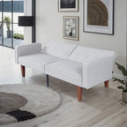 Futón sofá convertible de piel sintética y tela beige/multicolor, cama de dos plazas con respaldo dividido