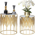 Gold Leaf Round Metal Nesting Side Table, Set of 2