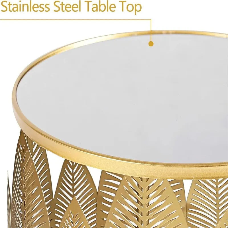 Gold Leaf Round Metal Nesting Side Table, Set of 2