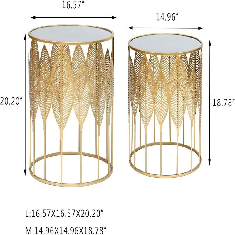 Gold Leaf Round Metal Nesting Side Table, Set of 2