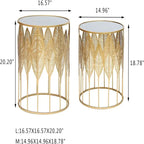 Gold Leaf Round Metal Nesting Side Table, Set of 2