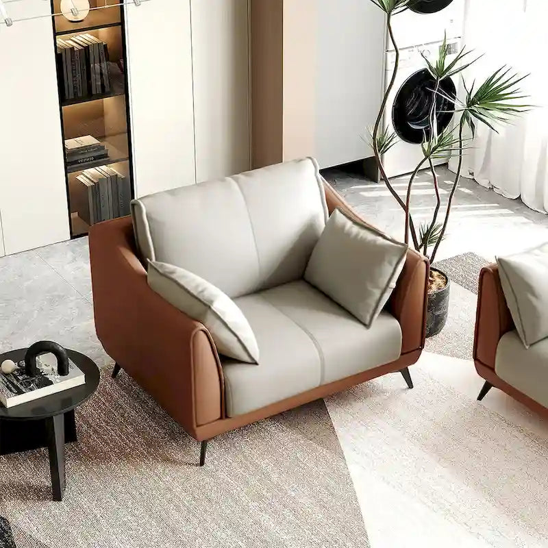 Orange Faux Leather Single Sofa with Black Legs, 1-Seater