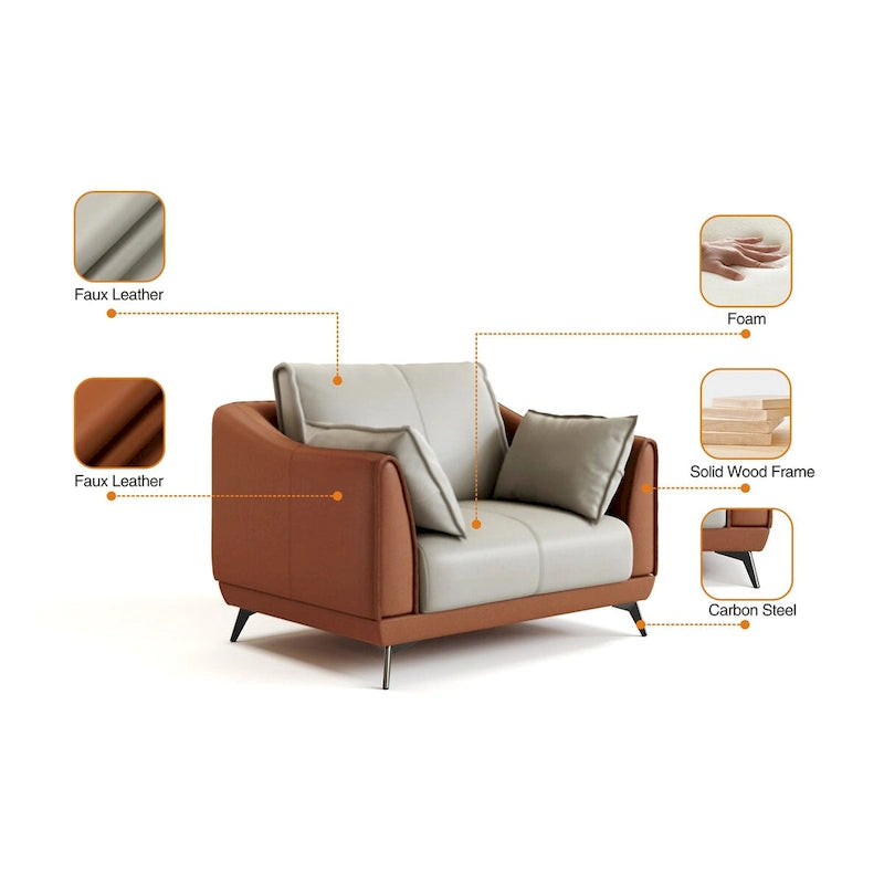 Orange Faux Leather Single Sofa with Black Legs, 1-Seater