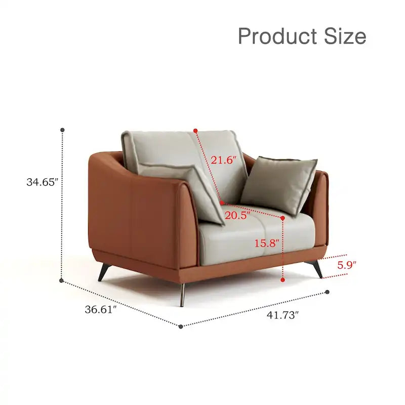 Orange Faux Leather Single Sofa with Black Legs, 1-Seater
