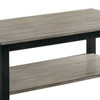 Mesa de centro rectangular con veta de madera gris y estante inferior, capacidad para 1 a 4 personas
