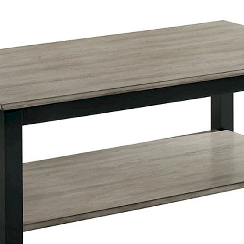 Gray Wood Grain Rectangular Coffee Table with Bottom Shelf, Seats 1–4