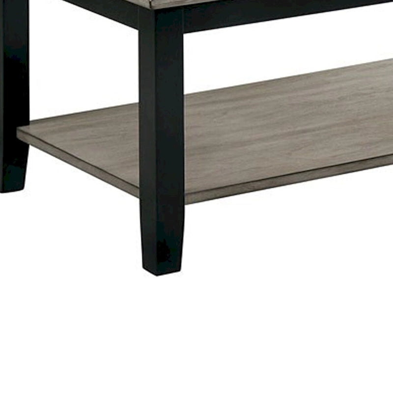 Gray Wood Grain Rectangular Coffee Table with Bottom Shelf, Seats 1–4