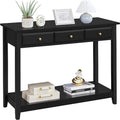 Black 3-Drawer Console Table, MDF Top, 42"W x 13.5"D x 31.5"H