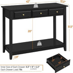 Black 3-Drawer Console Table, MDF Top, 42"W x 13.5"D x 31.5"H