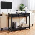 Black 3-Drawer Console Table, MDF Top, 42"W x 13.5"D x 31.5"H
