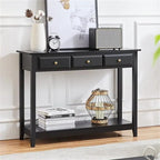 Black 3-Drawer Console Table, MDF Top, 42"W x 13.5"D x 31.5"H